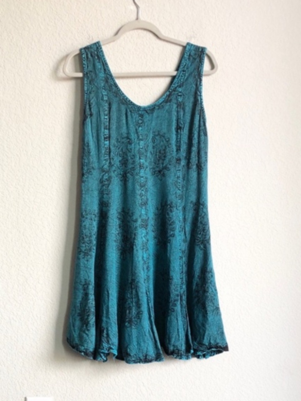 My Choice Vintage Embroidered Tank Dress Teal Black Whimsical Witchcore 90s